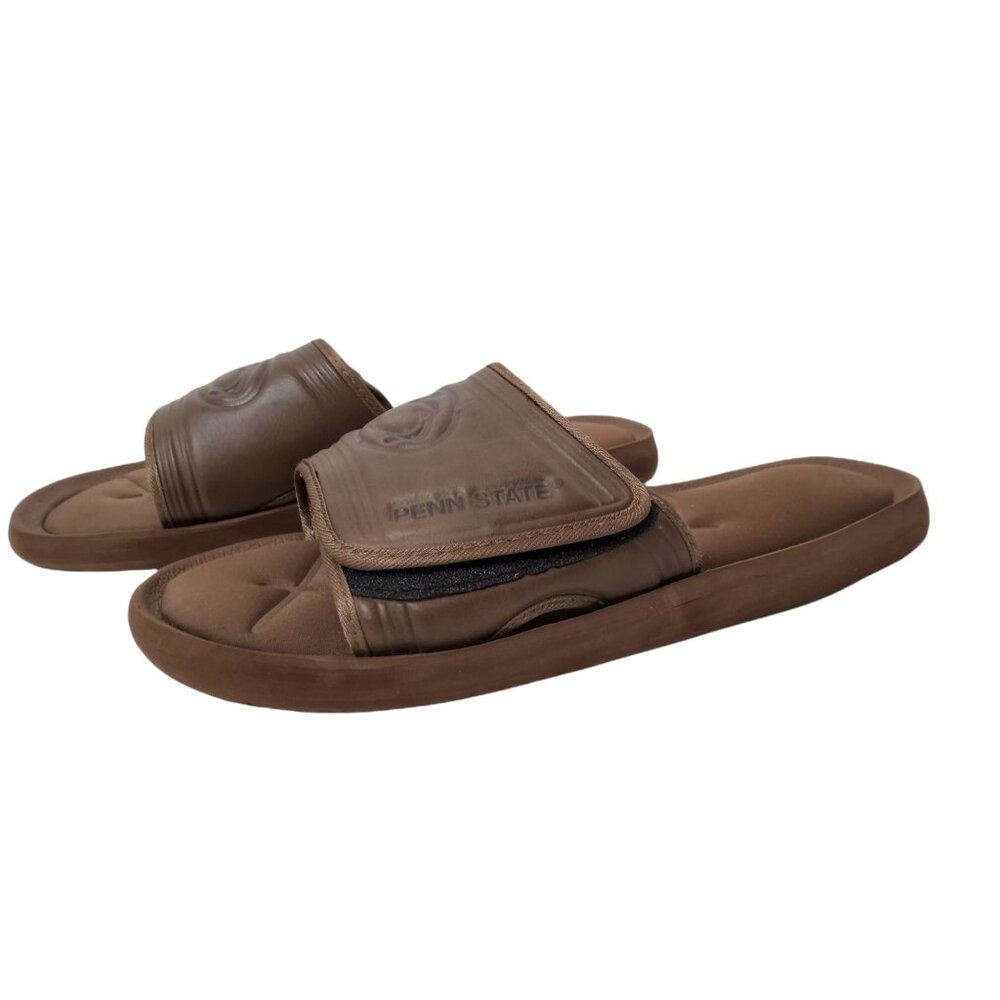 Mens Penn State Nittany Lions Leather Adjustable Strap Brown Cushioned Sandals.